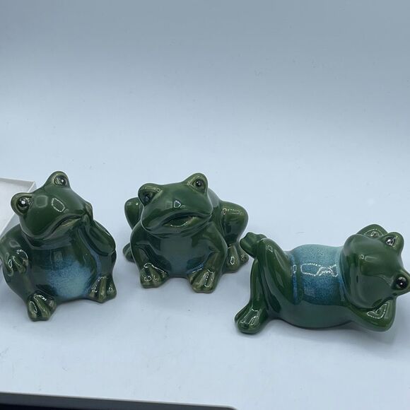 Vintage Other - Set of 3 whimsical frog garden porch shelf sitters figures